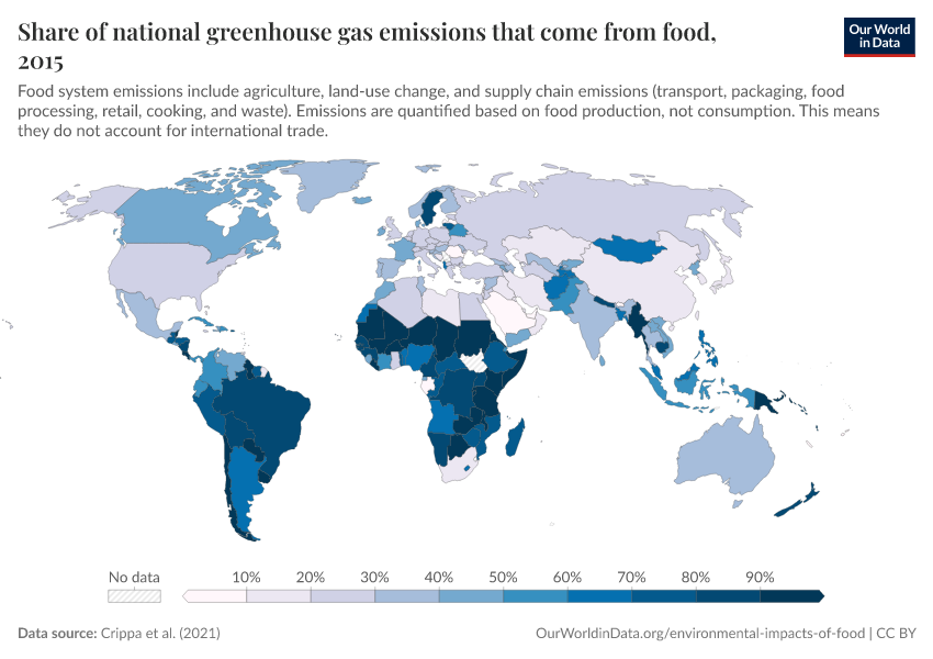 A thumbnail of the "Share of national greenhouse gas emissions that come from food" chart