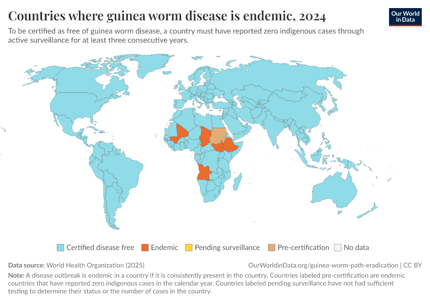 A thumbnail of the "Countries where guinea worm disease is endemic" chart