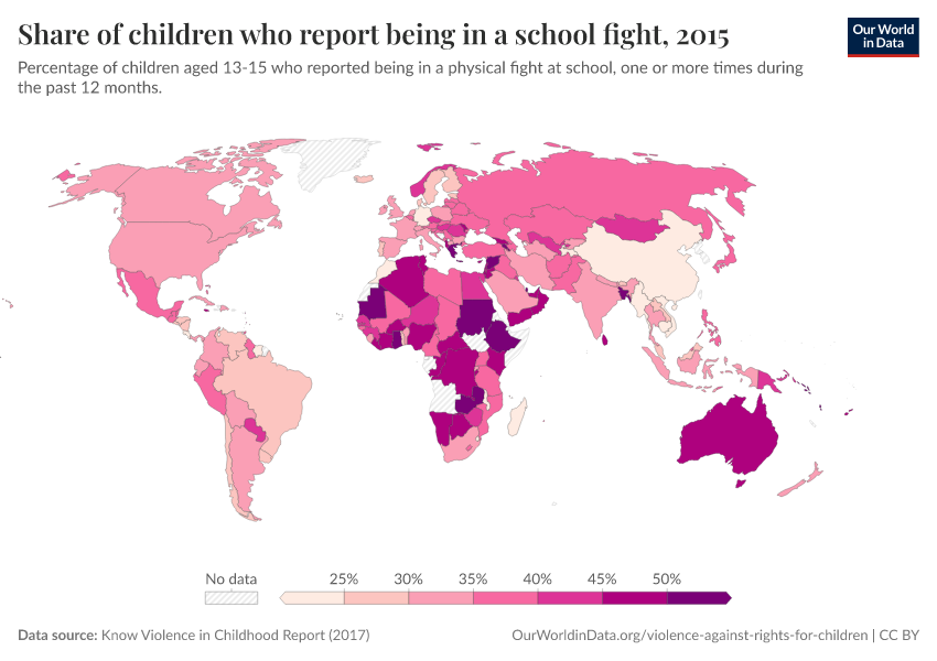 A thumbnail of the "Share of children who report being in a school fight" chart