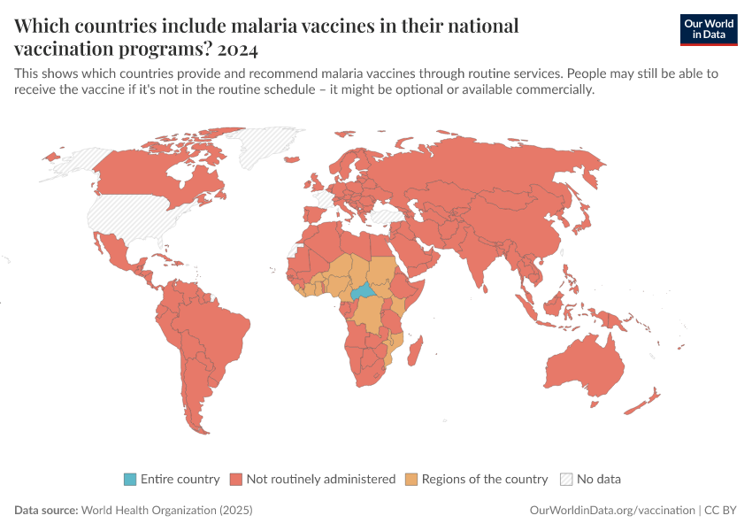 A thumbnail of the "Which countries include malaria vaccines in their national vaccination programs?" chart